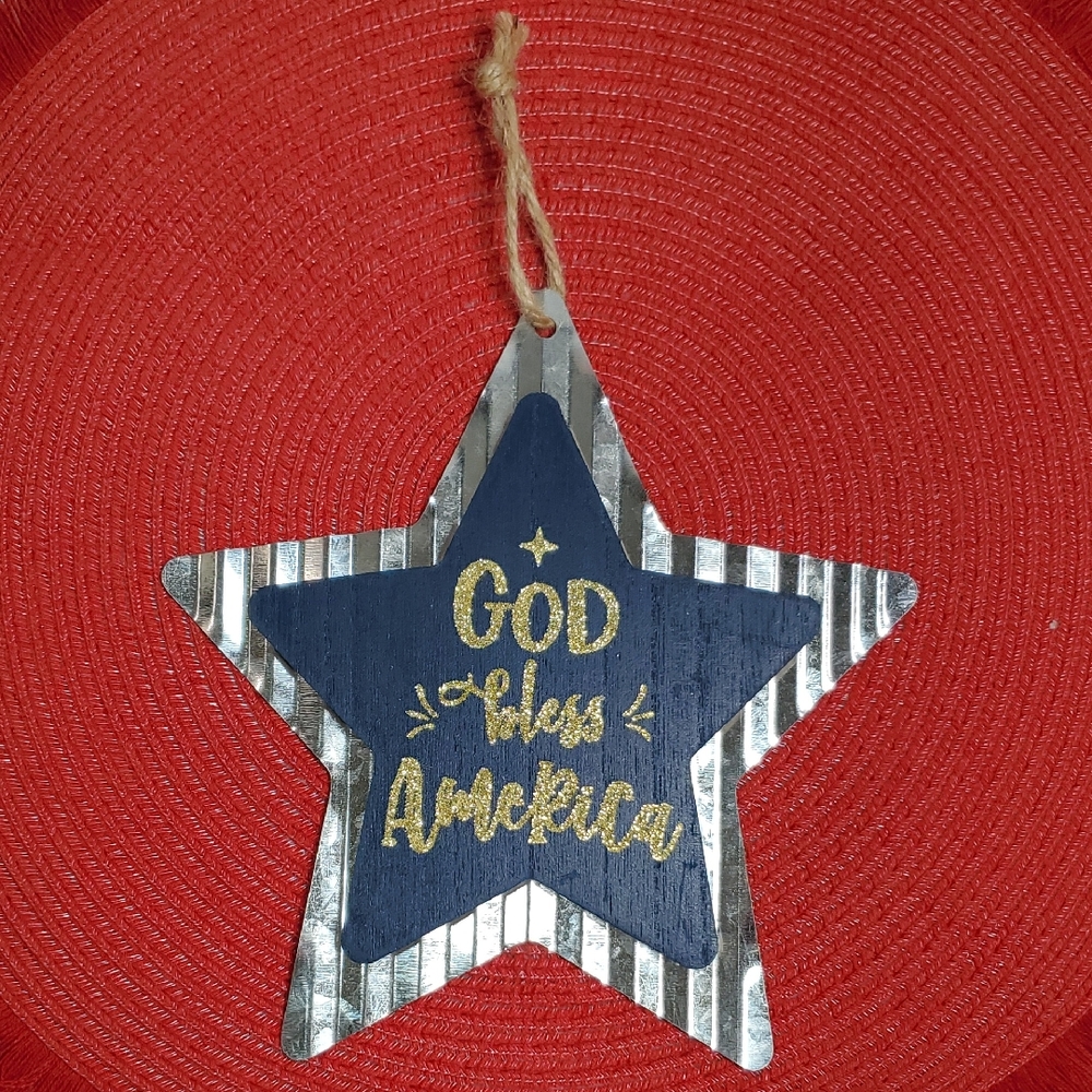 4th Of July Patriotic Star God Bless America Metal Star Wall Decor